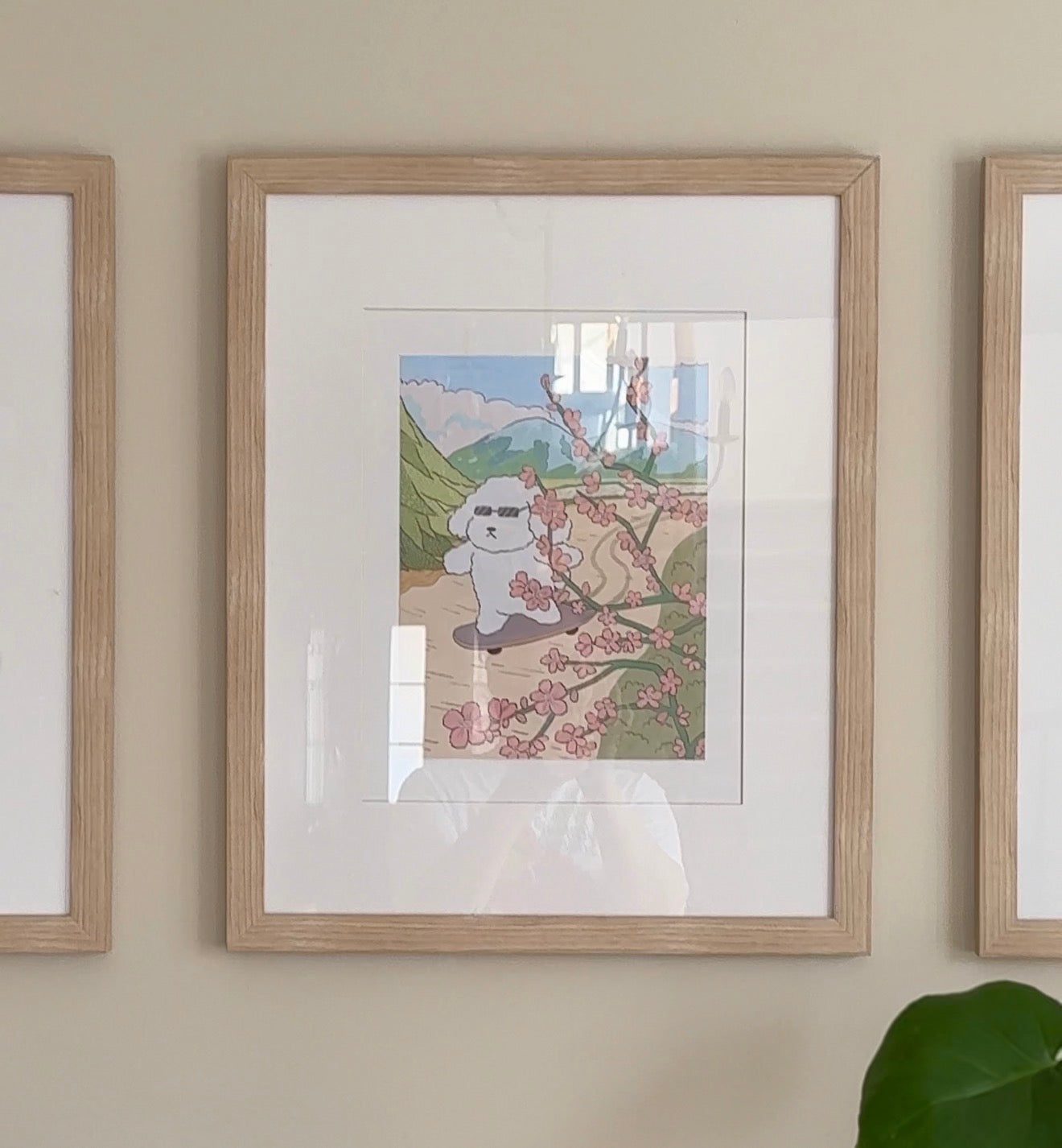 Skateboarding Dog and Cherry Blossom Wall Art