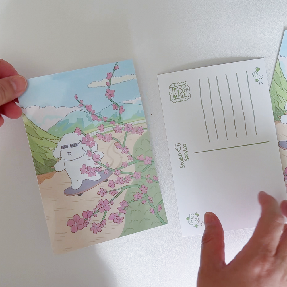 Skateboarding Dog Postcard - Protective laminate coating on the front